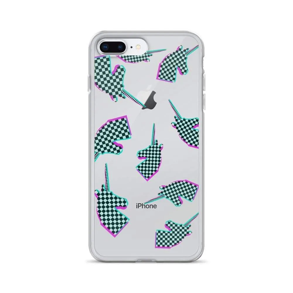 Glitchy Checker Unicorn iPhone Case