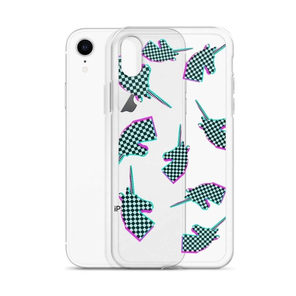Glitchy Checker Unicorn iPhone Case