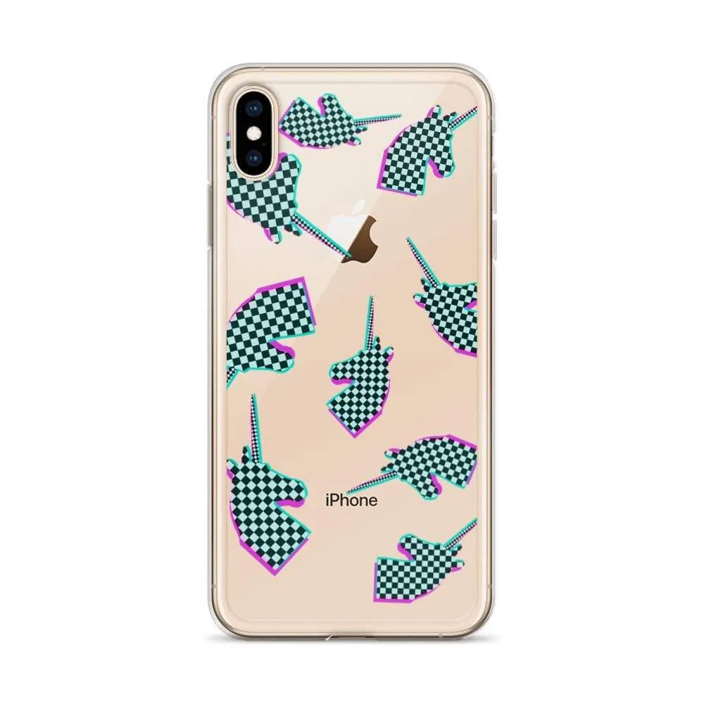 Glitchy Checker Unicorn iPhone Case