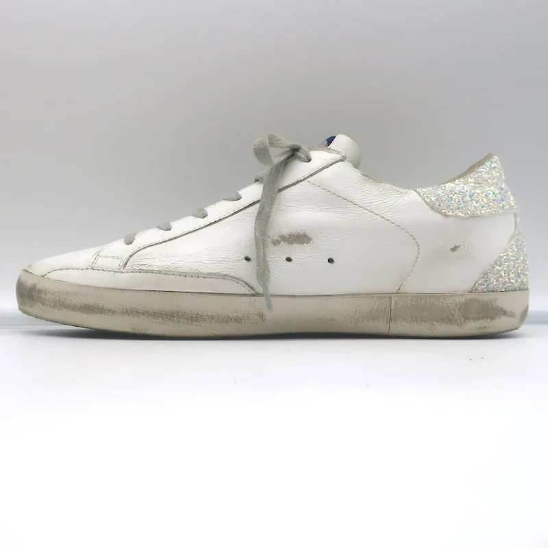 Golden Goose Superstar Glitter Heel Sneakers White Leather & Blue Suede Size 41