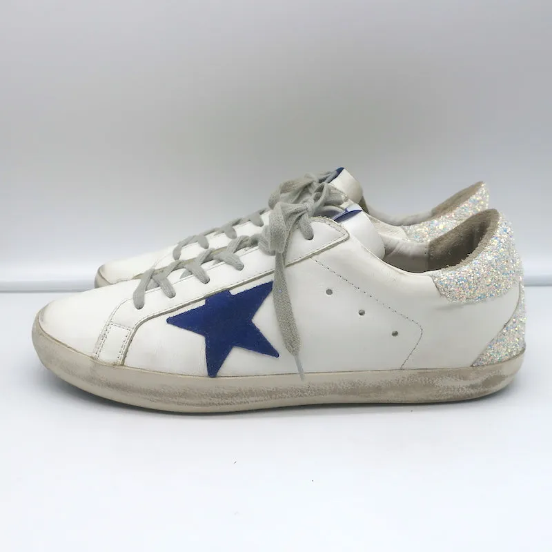 Golden Goose Superstar Glitter Heel Sneakers White Leather & Blue Suede Size 41