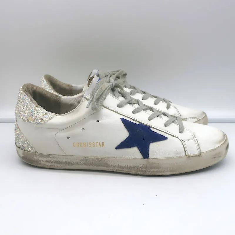 Golden Goose Superstar Glitter Heel Sneakers White Leather & Blue Suede Size 41