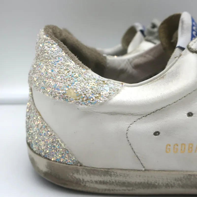 Golden Goose Superstar Glitter Heel Sneakers White Leather & Blue Suede Size 41