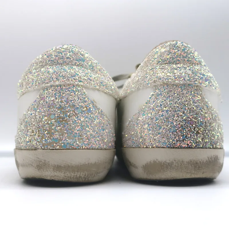 Golden Goose Superstar Glitter Heel Sneakers White Leather & Blue Suede Size 41