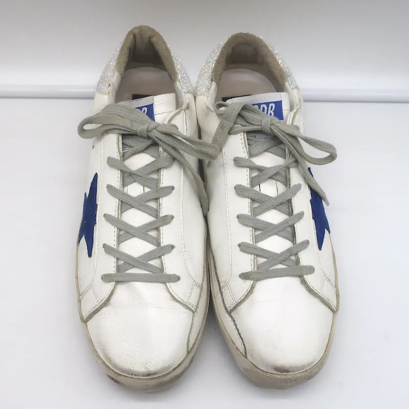 Golden Goose Superstar Glitter Heel Sneakers White Leather & Blue Suede Size 41