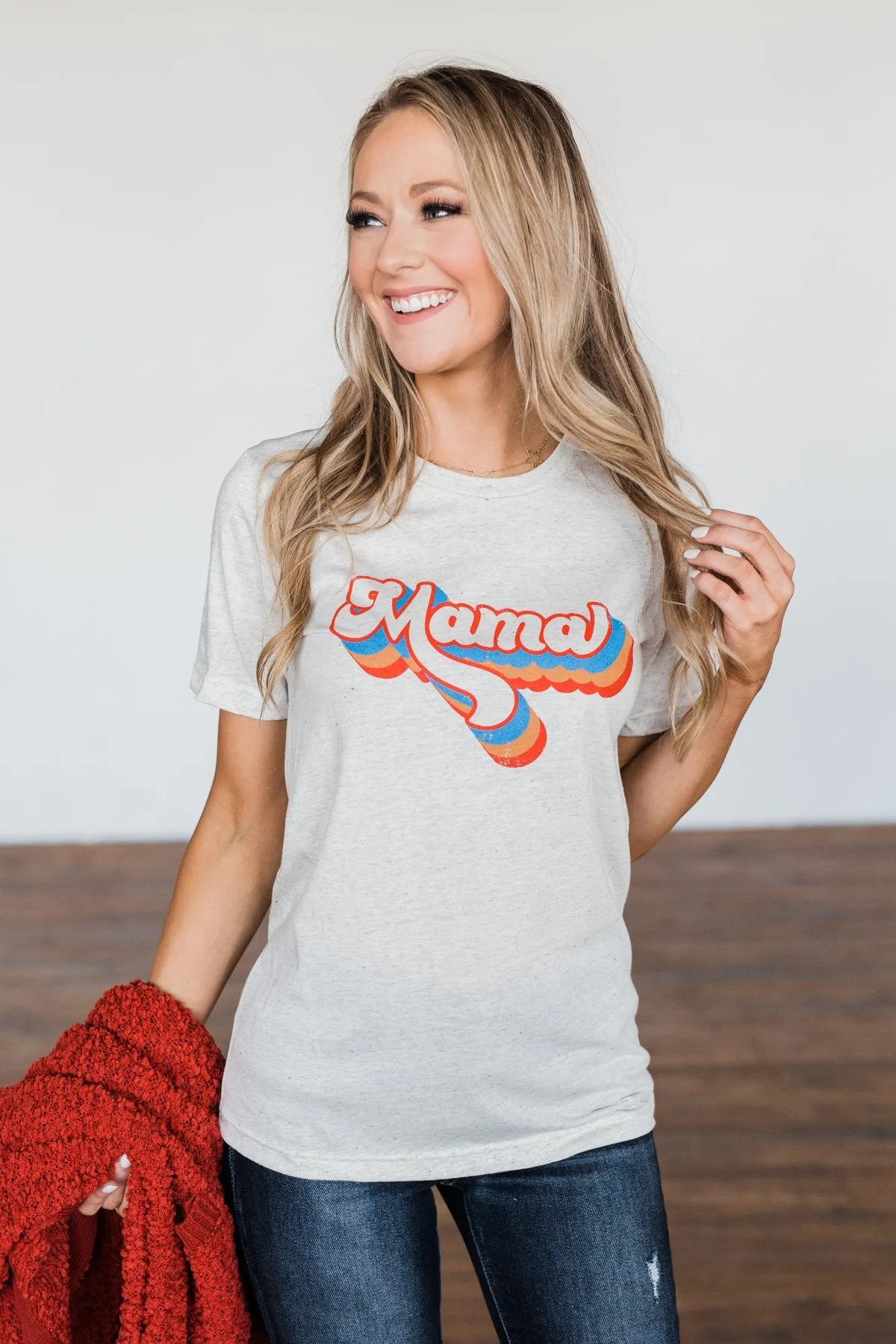 Groovy "Mama" Graphic Tee- Light Heathered Oatmeal