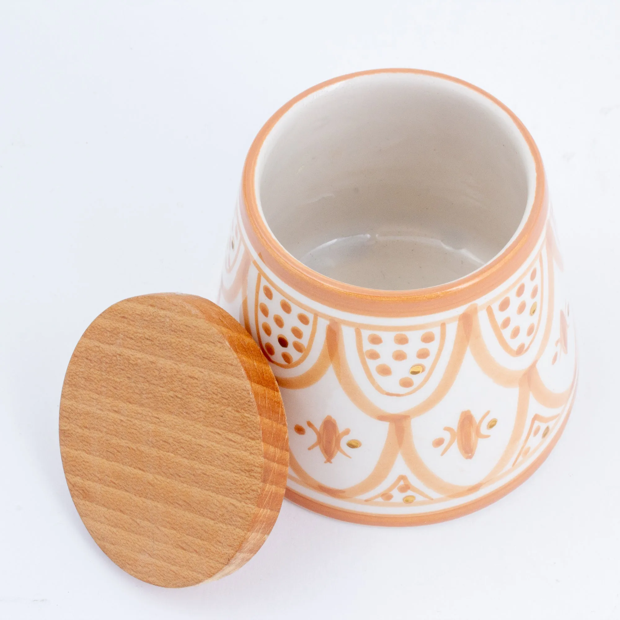 Handmade Nude Glazed Moroccan Ceramic Cone Box with 12K Gold Accents