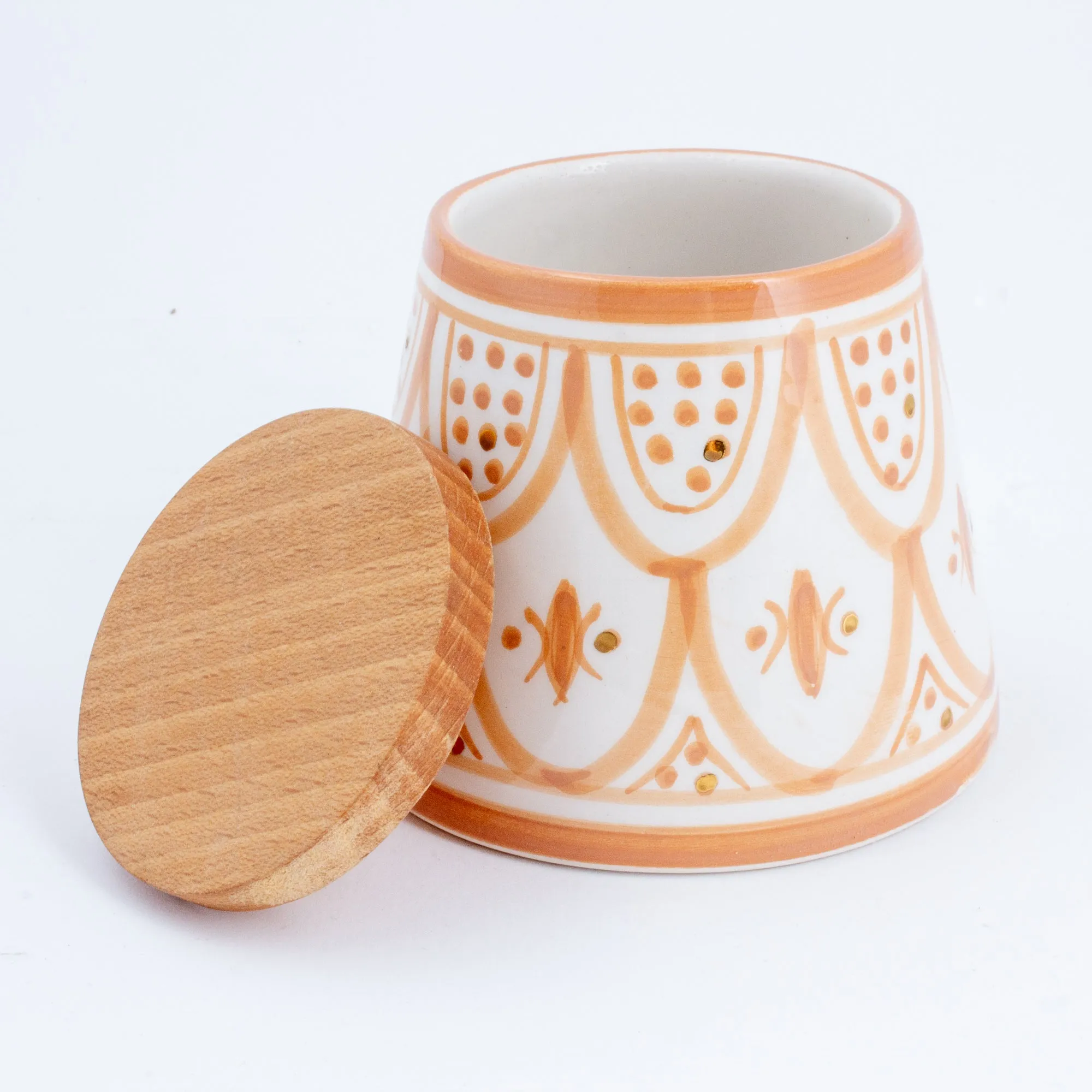 Handmade Nude Glazed Moroccan Ceramic Cone Box with 12K Gold Accents
