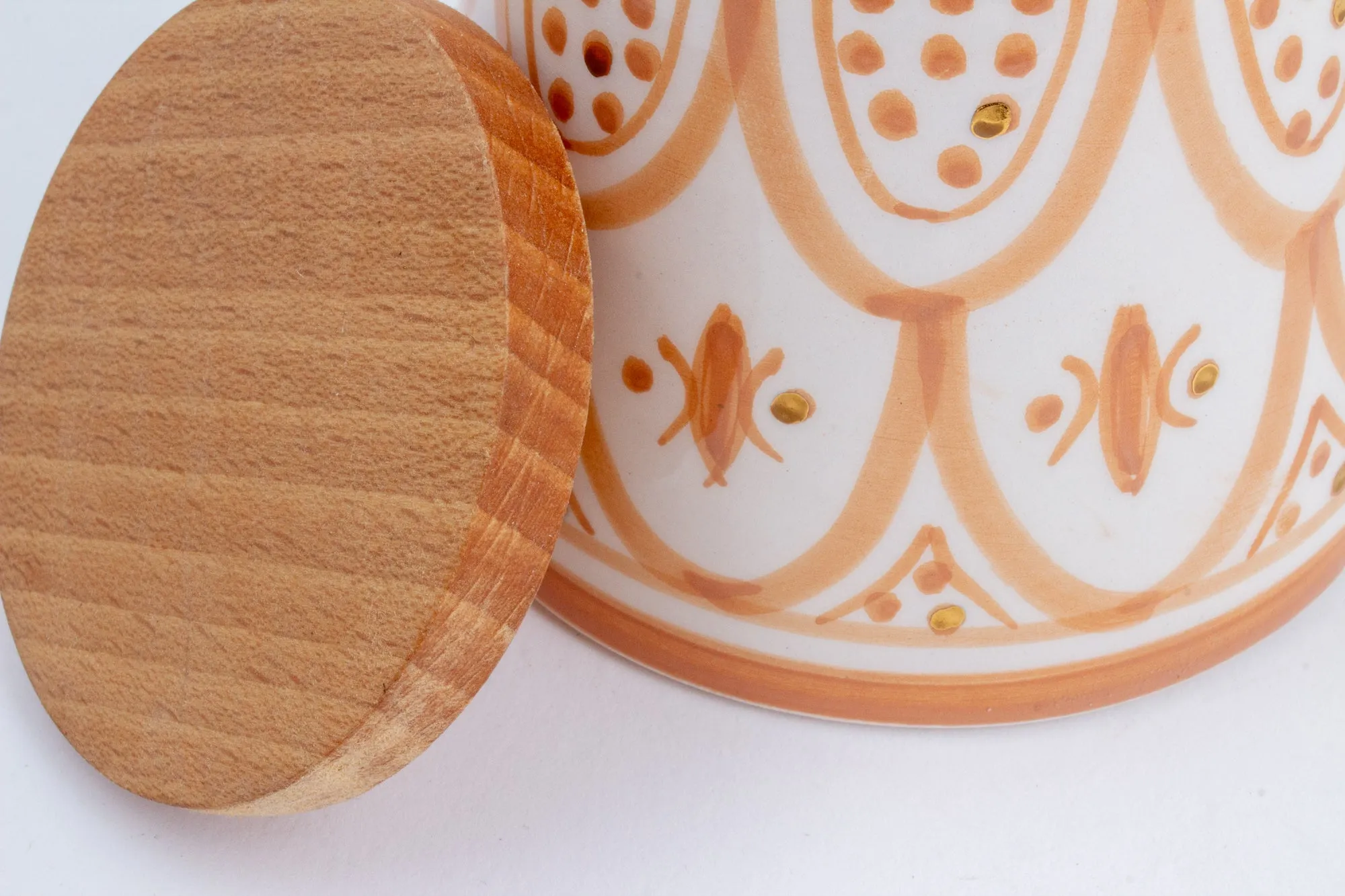 Handmade Nude Glazed Moroccan Ceramic Cone Box with 12K Gold Accents