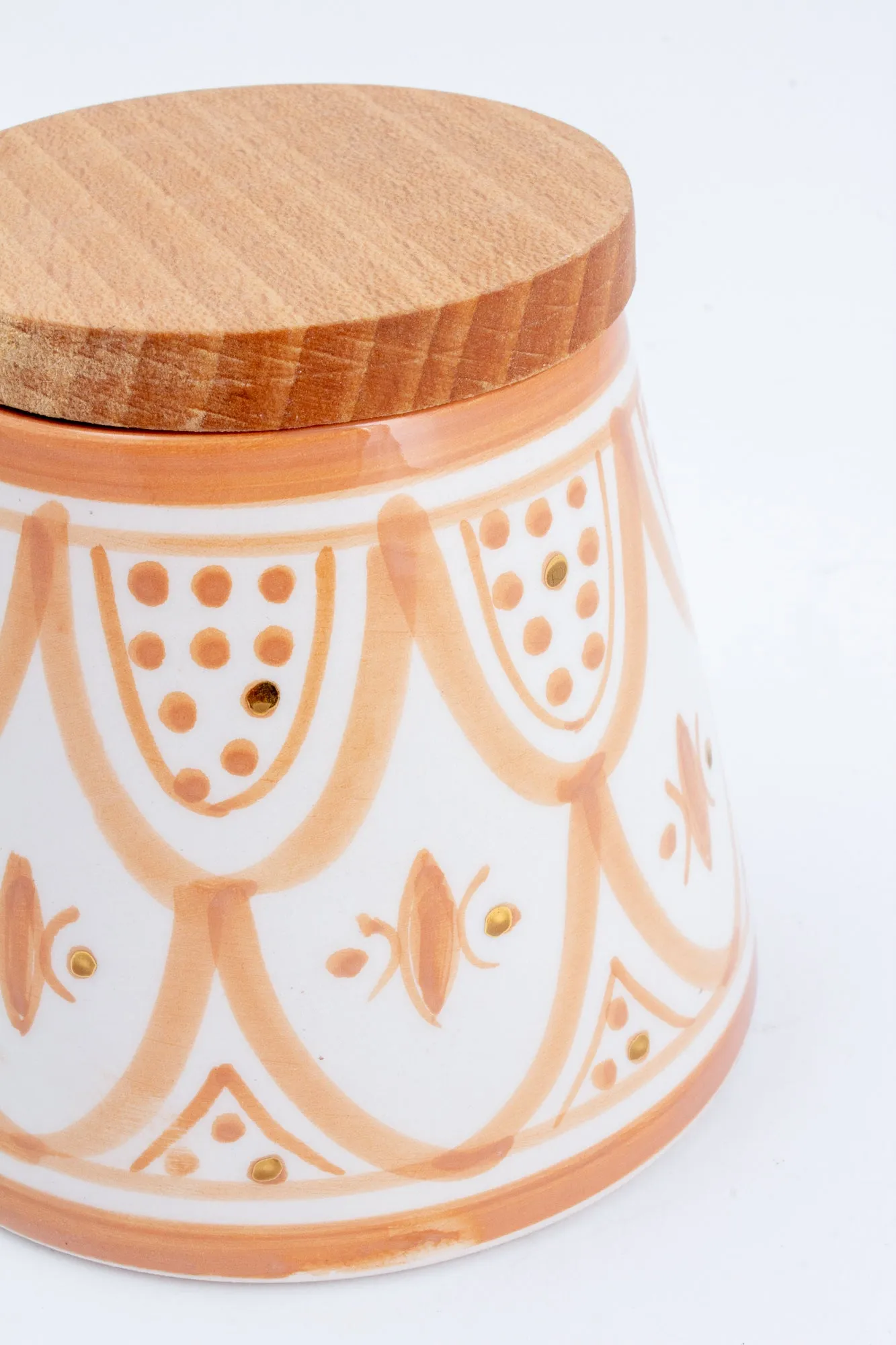 Handmade Nude Glazed Moroccan Ceramic Cone Box with 12K Gold Accents