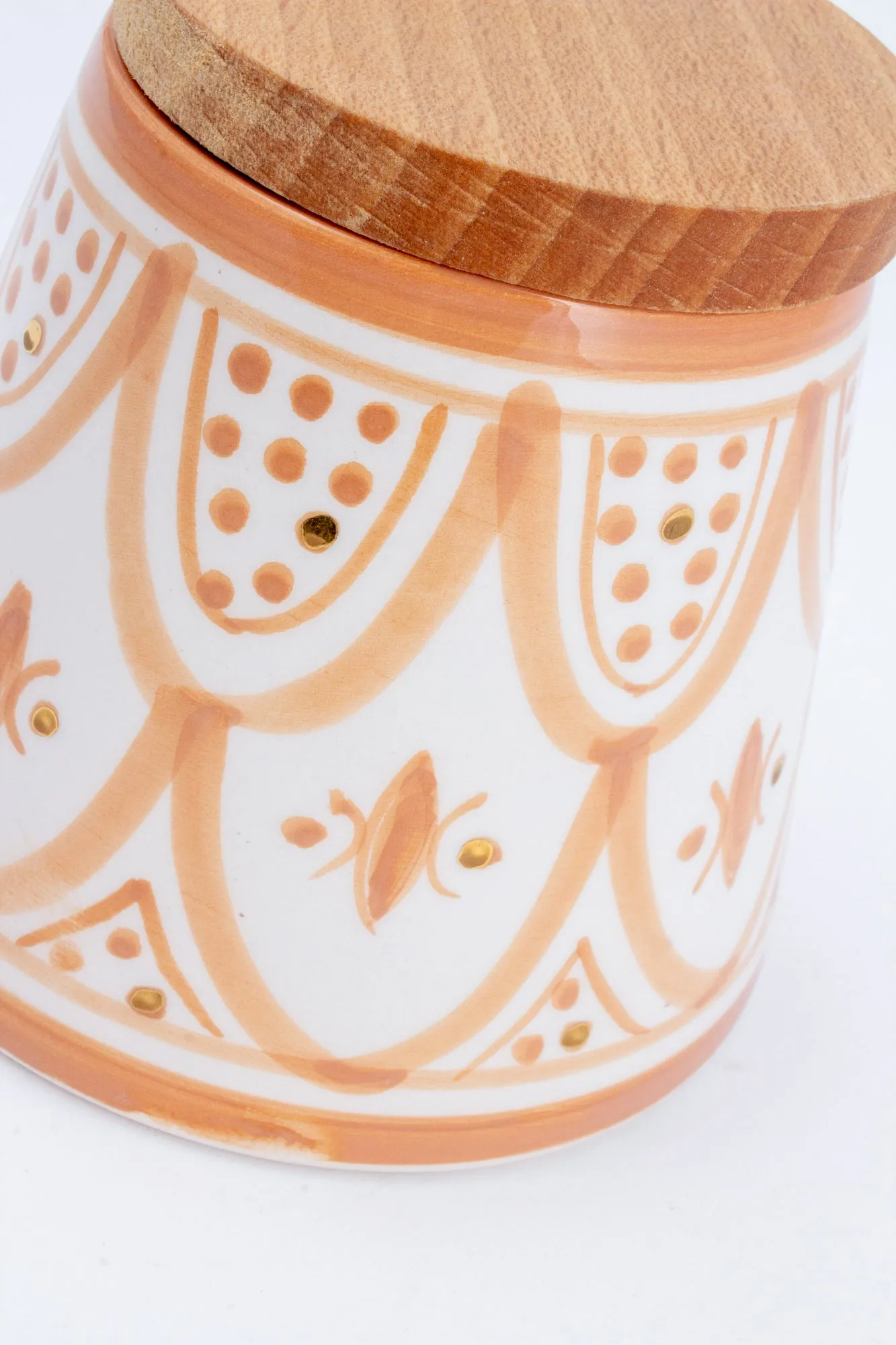 Handmade Nude Glazed Moroccan Ceramic Cone Box with 12K Gold Accents