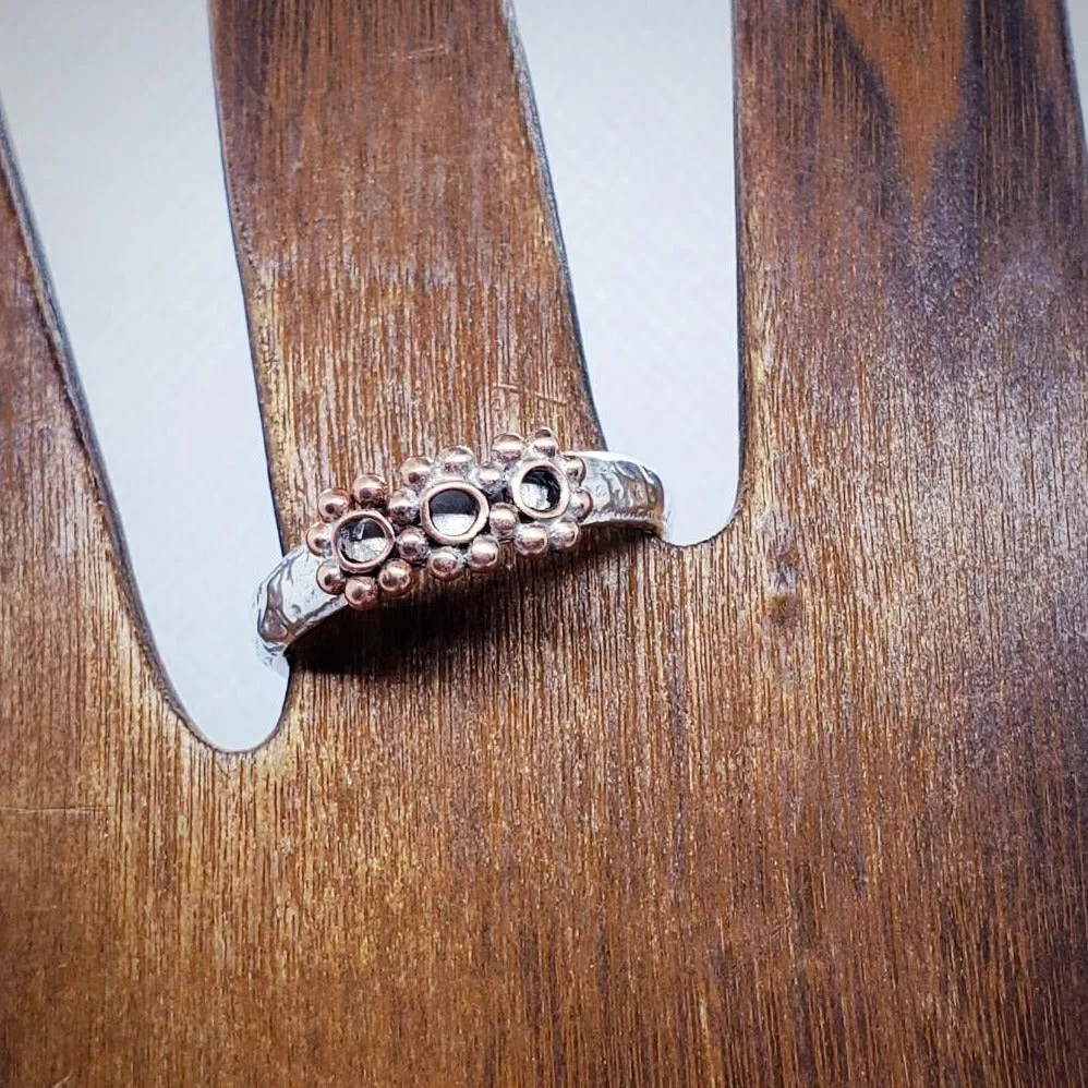 Handmade Sterling Silver .925 Ring with Copper Daisy Charm | Dainty & Stacking Friendly