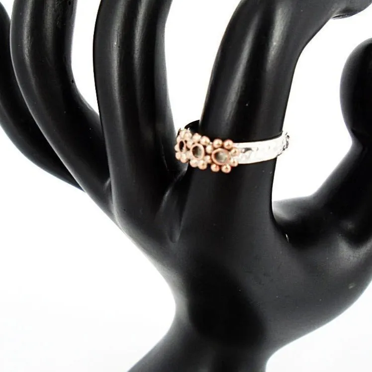 Handmade Sterling Silver .925 Ring with Copper Daisy Charm | Dainty & Stacking Friendly