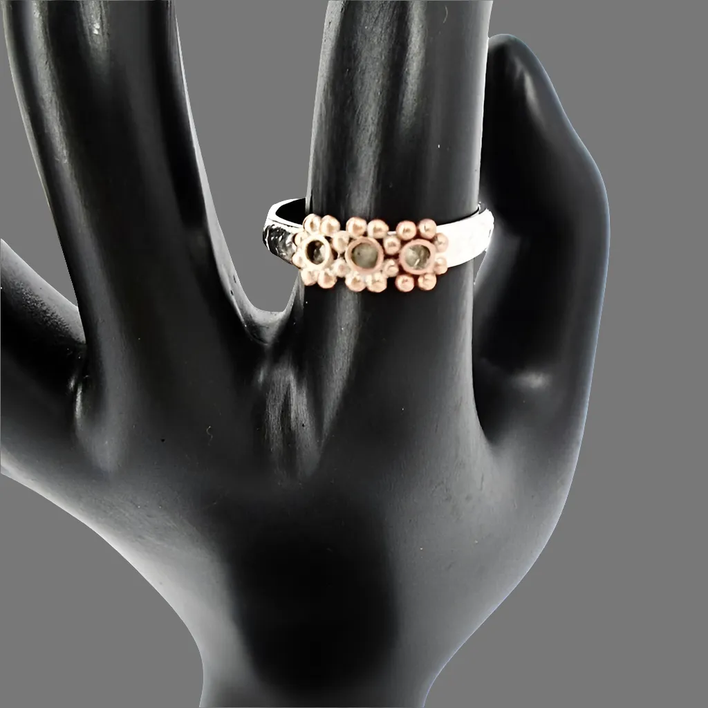 Handmade Sterling Silver .925 Ring with Copper Daisy Charm | Dainty & Stacking Friendly