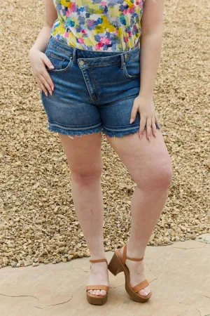 Hazel Blues® |  RISEN Maya Mid Rise Asymetrical Shorts
