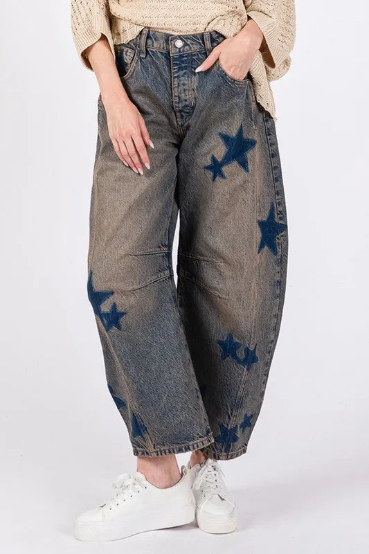 Hazel Blues® |  SAGE   FIG Star Wide Leg Jeans with Pockets