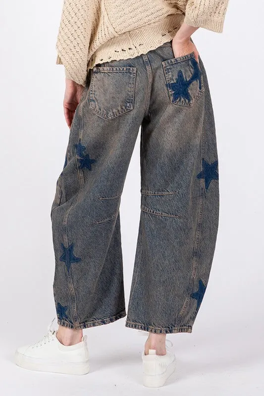 Hazel Blues® |  SAGE   FIG Star Wide Leg Jeans with Pockets