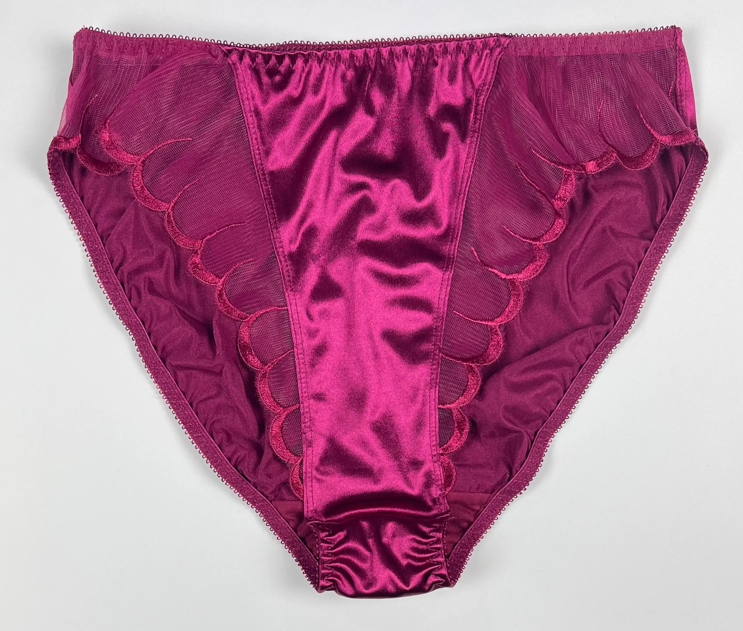 High Leg Satin Panty Sheer Mesh Trim