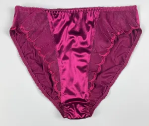High Leg Satin Panty Sheer Mesh Trim