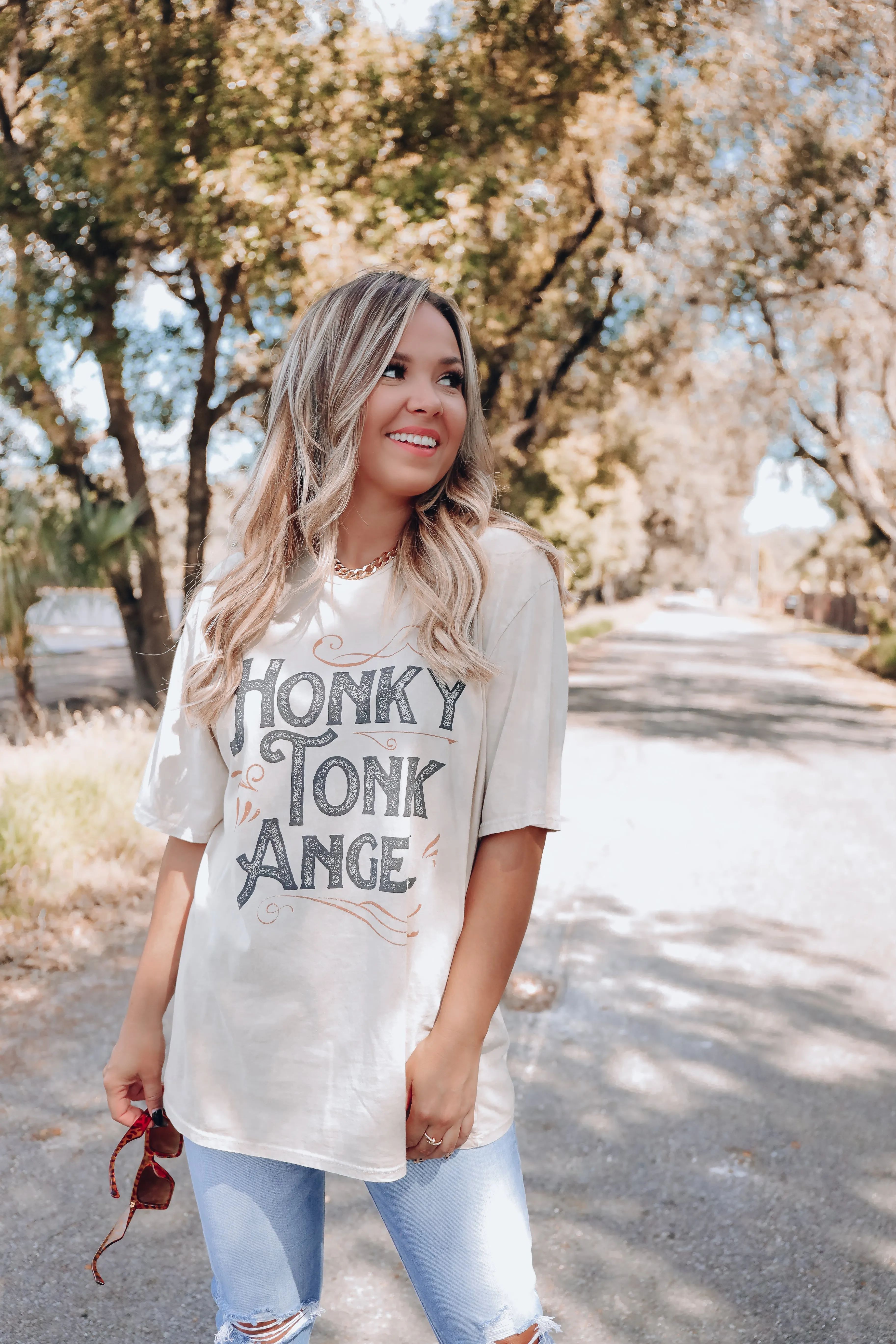 Honky Tonk Angel Graphic Tee - Sand