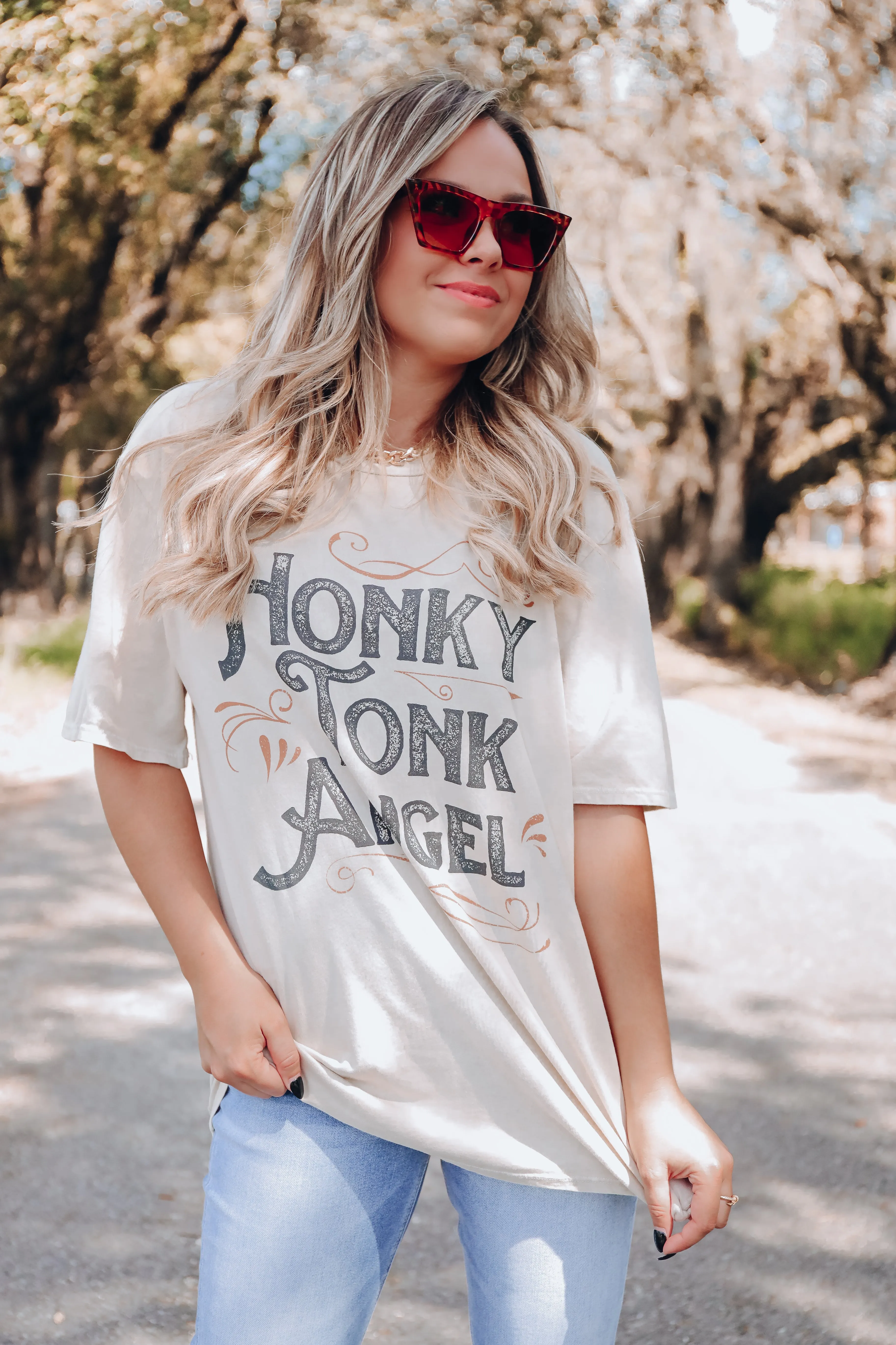 Honky Tonk Angel Graphic Tee - Sand