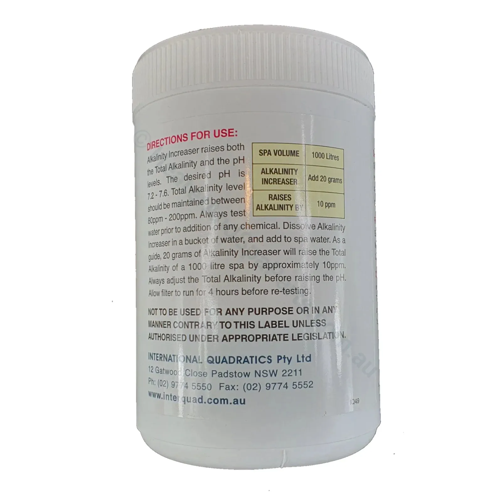 IQ Alkalinity Up 500gm - pH Buffer - Increases pH and Total Alkalinity