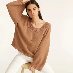 J. CREW Cotton Relaxed-sleeve Boatneck Oversized Beach Sweater Sz Sx