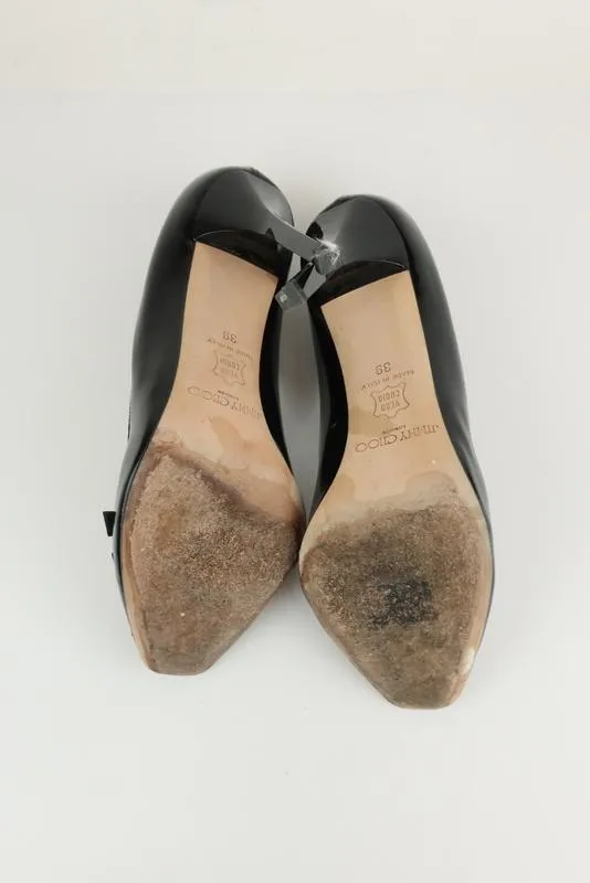 Jimmy Choo Buckled Peep Toe Pumps Black Patent Size 39 High Heel