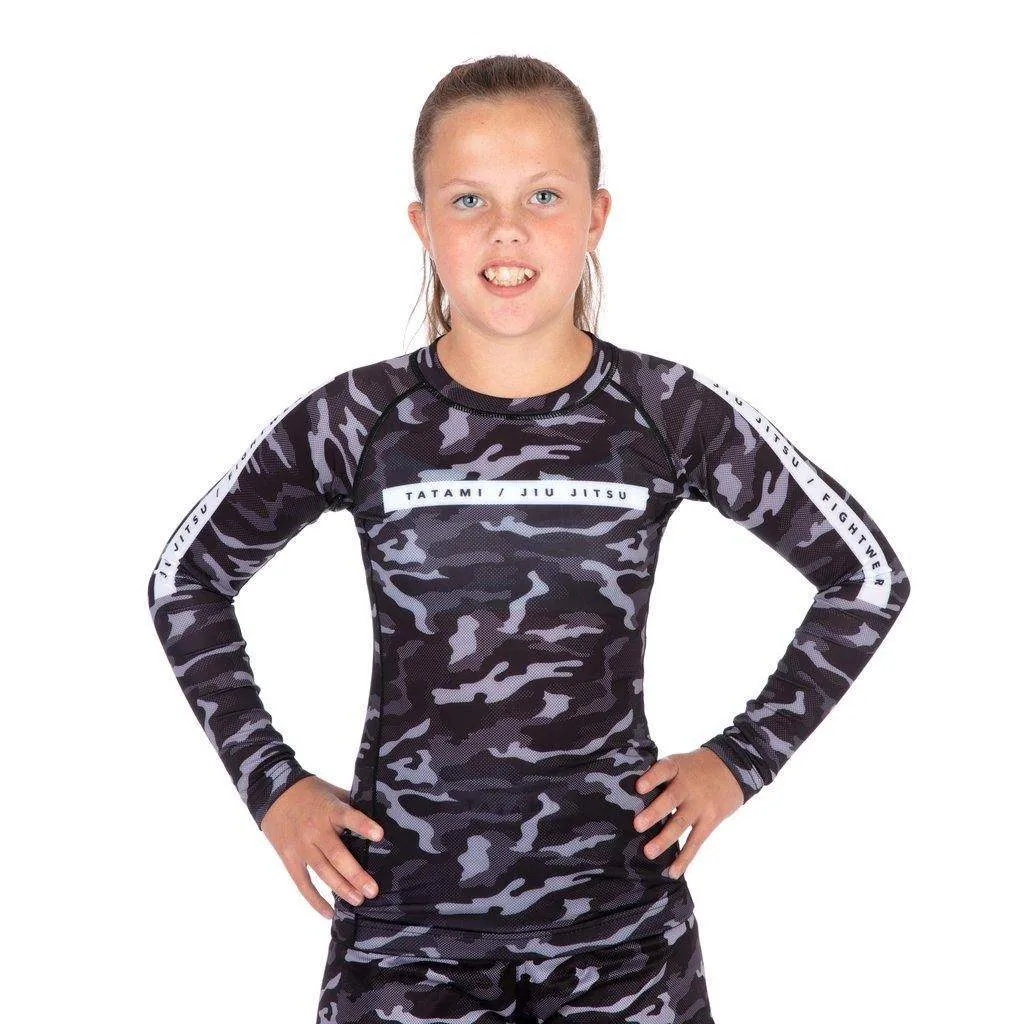 Kids Rival Black & Camo Long Sleeve Rash Guard