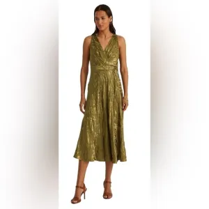 LAUREN RALPH LAUREN Palm Leaf Jacquard Sleeveless Dress