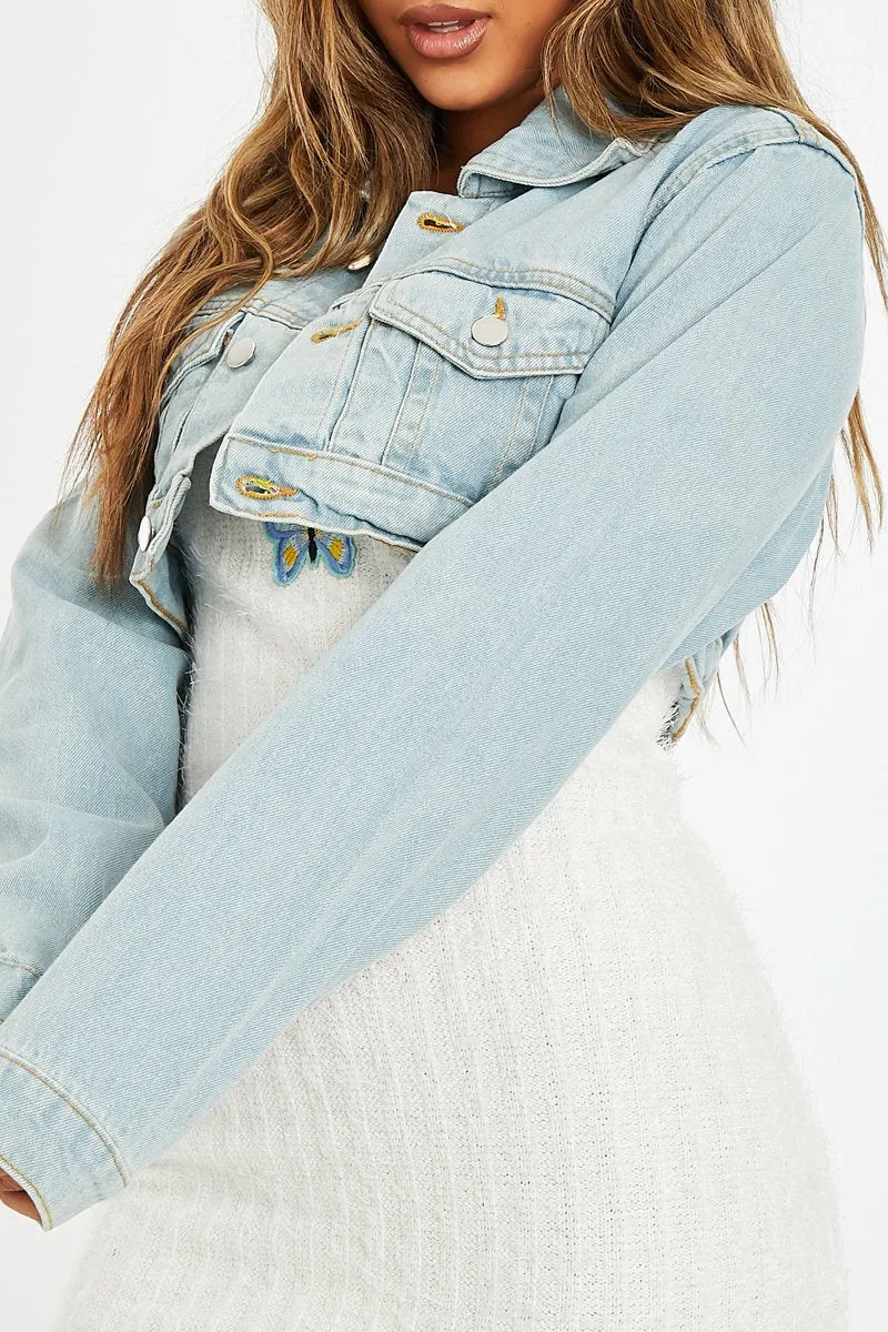 Light Blue Washed Extreme Cropped Denim Jacket - Viana