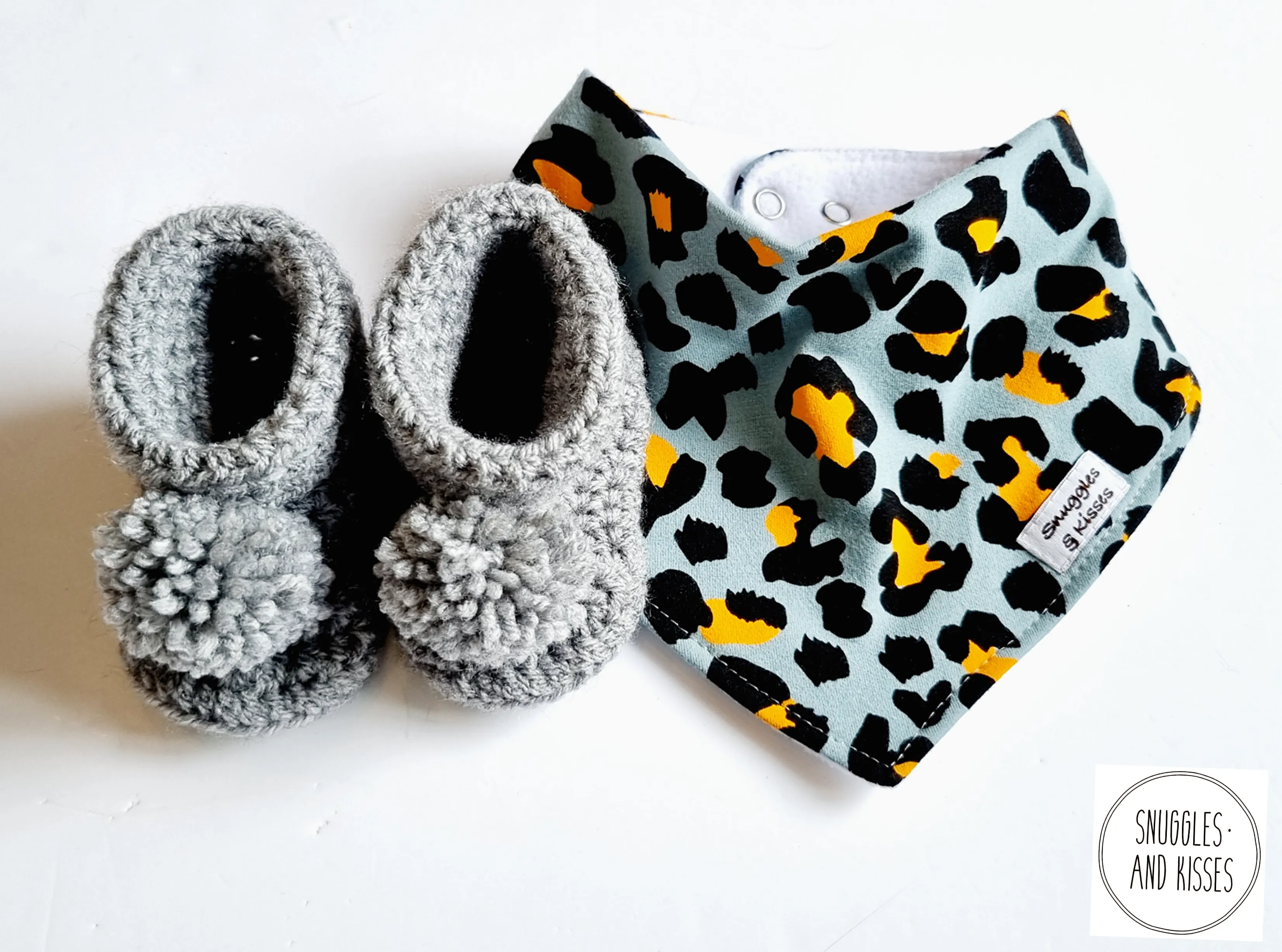 Light Grey Hand Crocheted Pom Pom Bootees