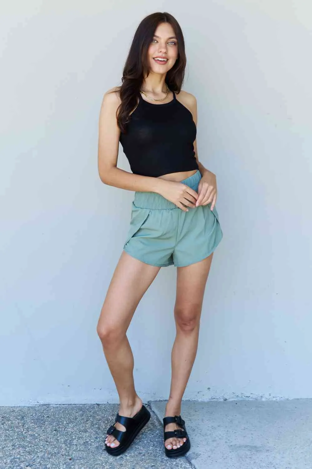 Lisa Stay Active High Waistband Active Shorts in Pastel Blue