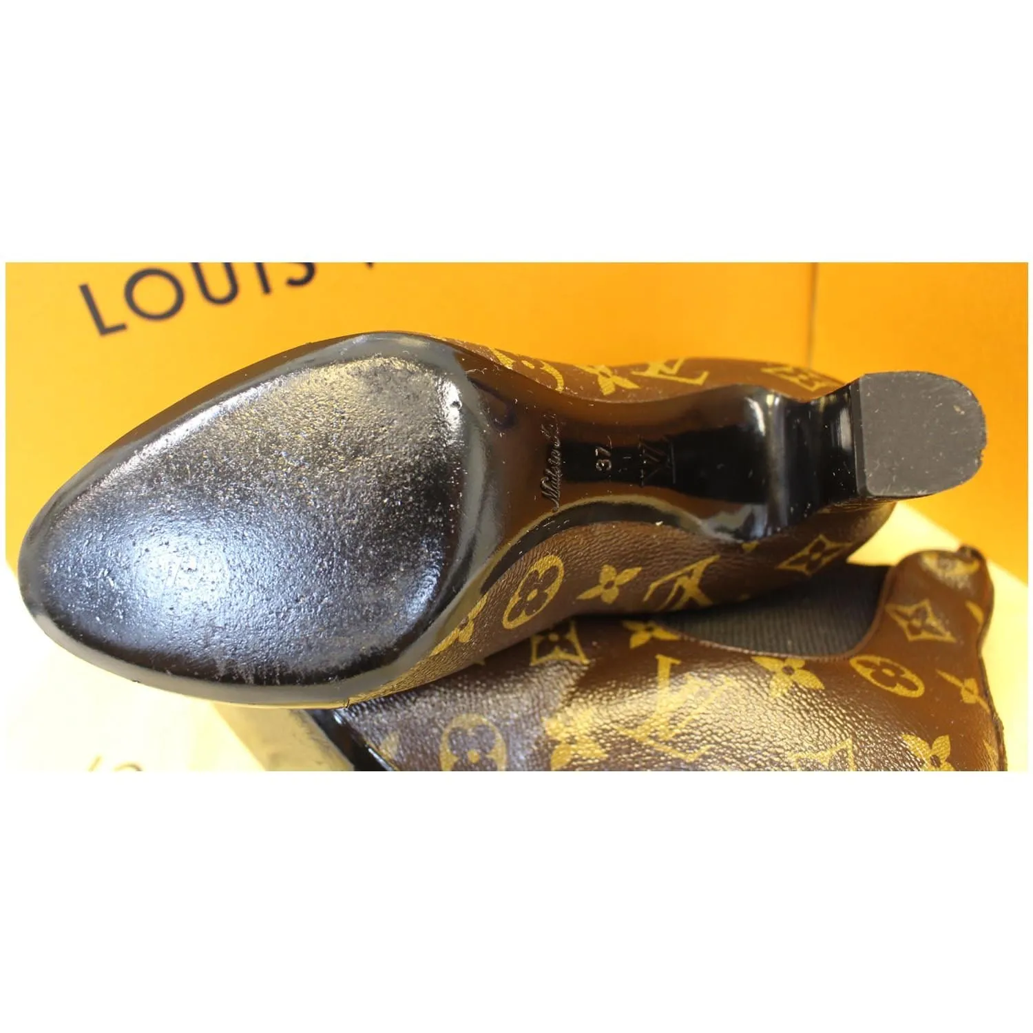 LOUIS VUITTON Monogram Canvas Revival Ankle Boots Size 37