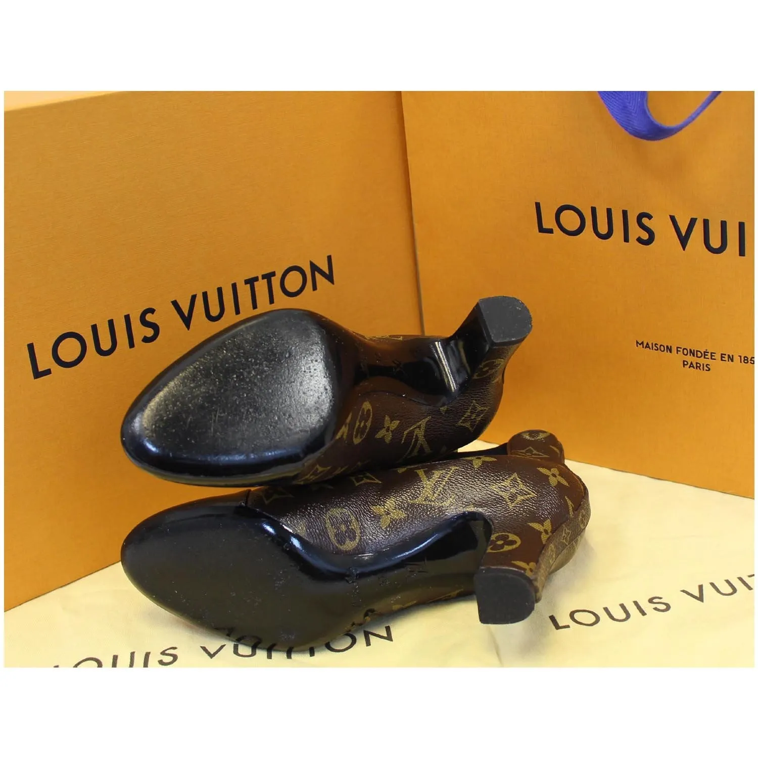 LOUIS VUITTON Monogram Canvas Revival Ankle Boots Size 37