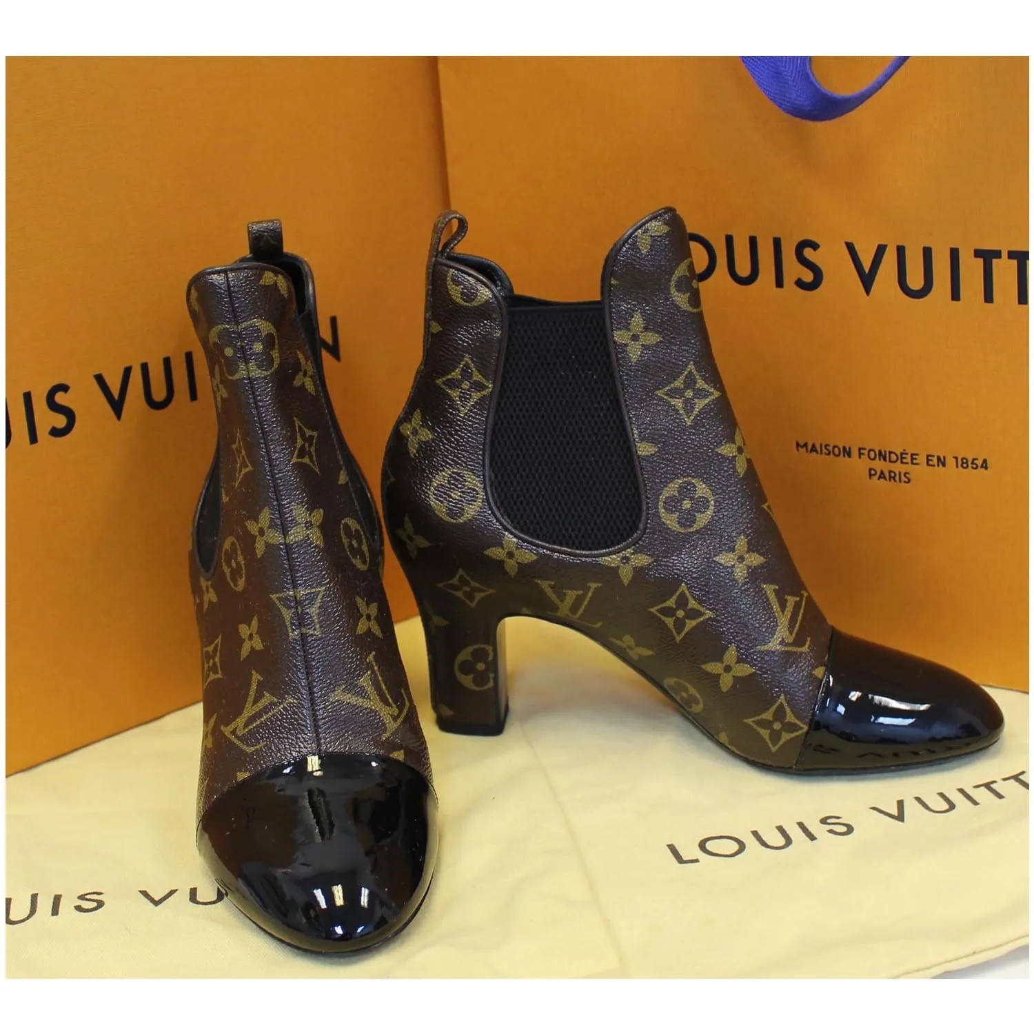 LOUIS VUITTON Monogram Canvas Revival Ankle Boots Size 37