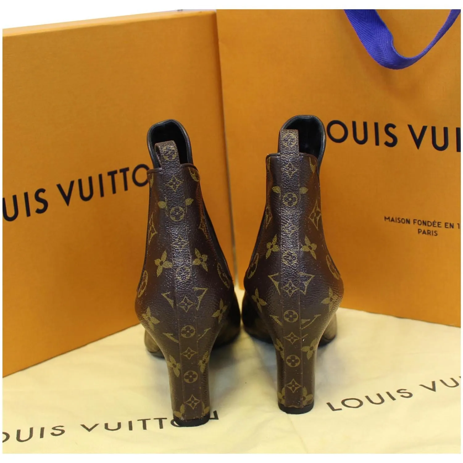 LOUIS VUITTON Monogram Canvas Revival Ankle Boots Size 37