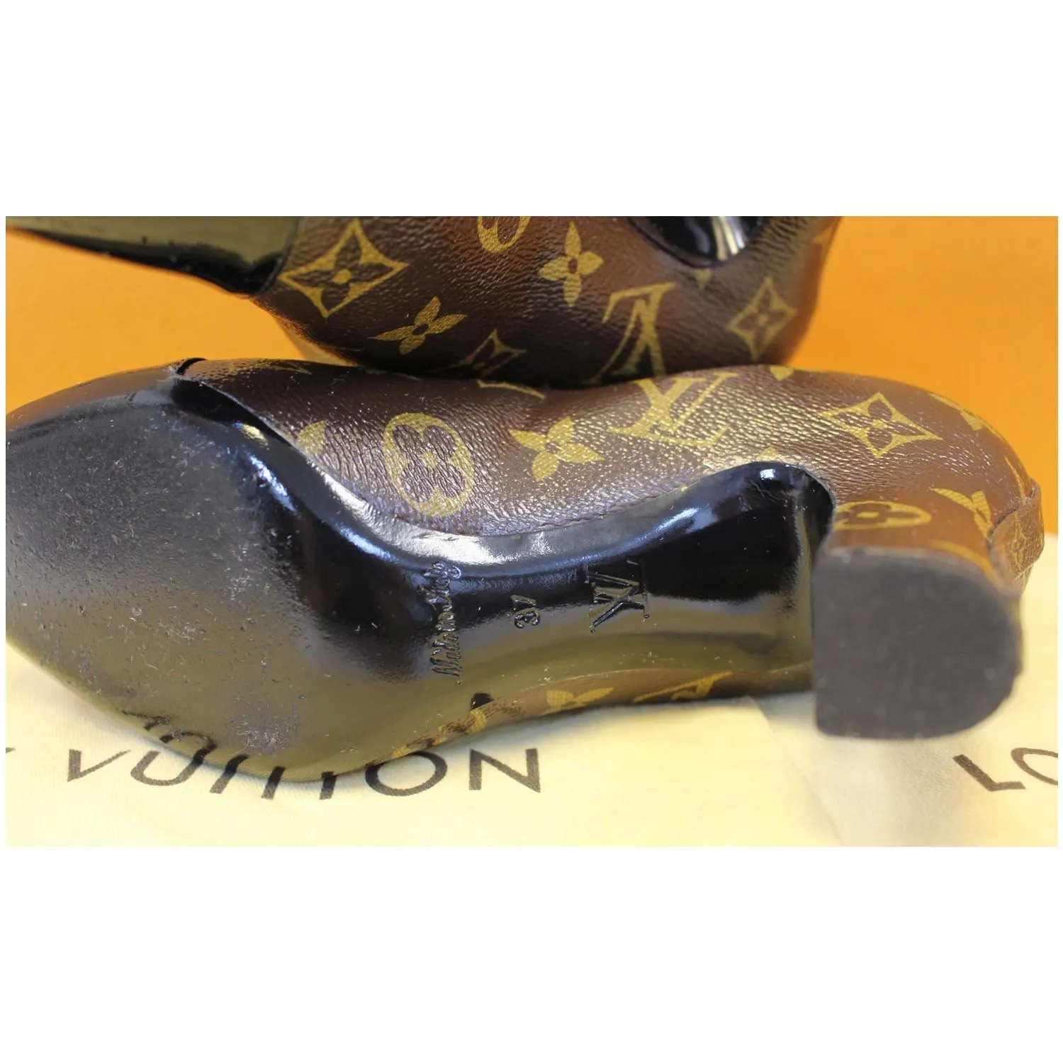 LOUIS VUITTON Monogram Canvas Revival Ankle Boots Size 37