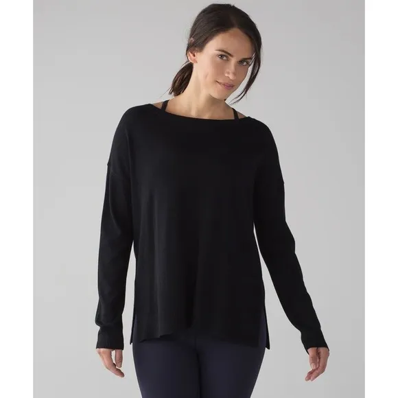 LULULEMON Women’s Well Being Black Cashmere Blend Perforated Back Sweater Sz 8