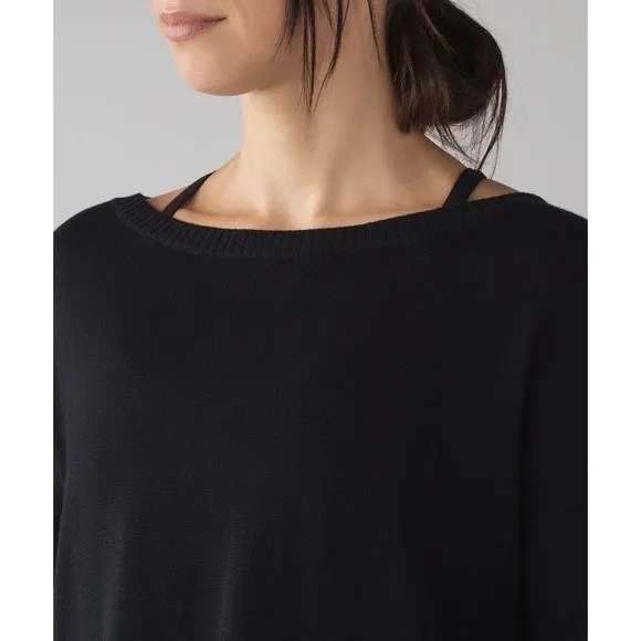 LULULEMON Women’s Well Being Black Cashmere Blend Perforated Back Sweater Sz 8