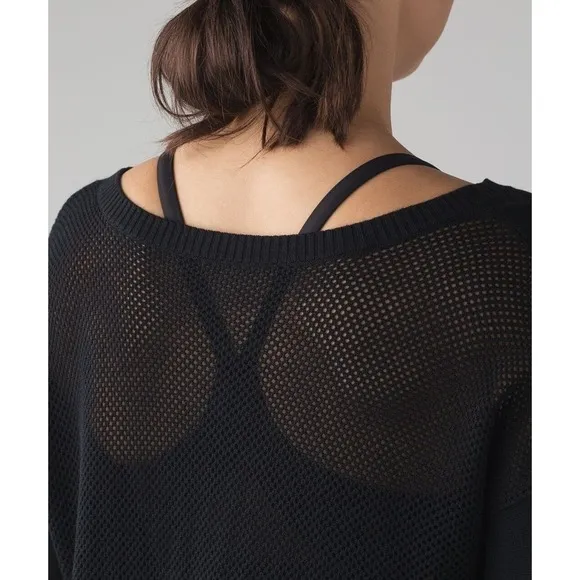 LULULEMON Women’s Well Being Black Cashmere Blend Perforated Back Sweater Sz 8