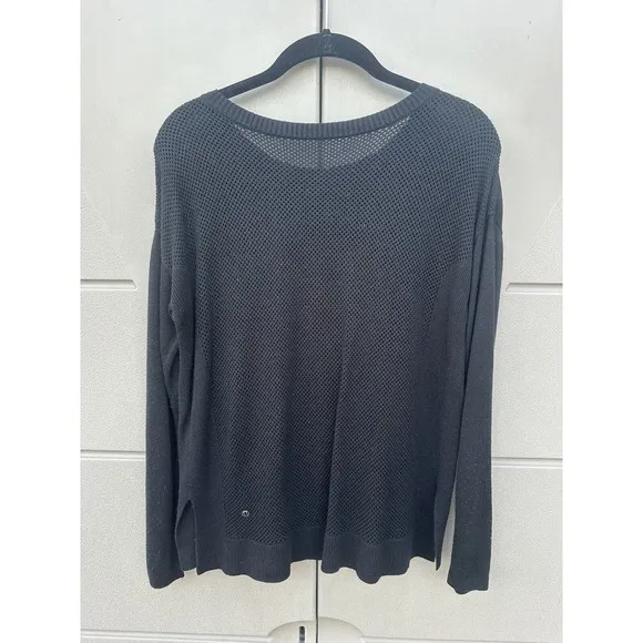 LULULEMON Women’s Well Being Black Cashmere Blend Perforated Back Sweater Sz 8