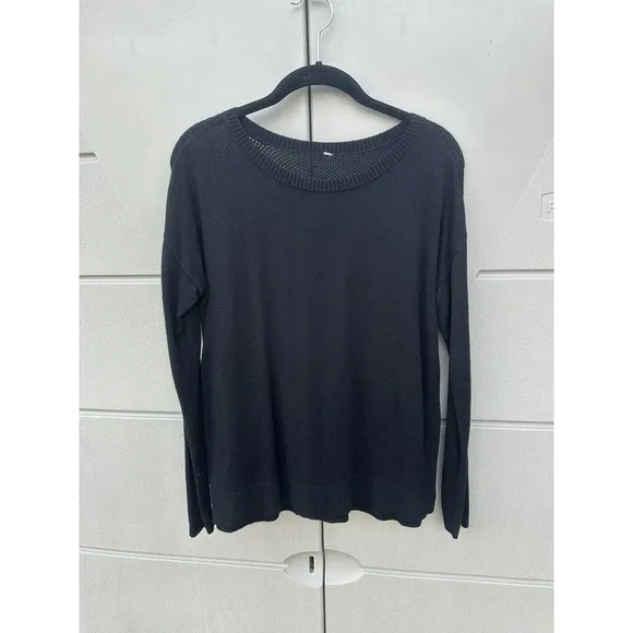 LULULEMON Women’s Well Being Black Cashmere Blend Perforated Back Sweater Sz 8