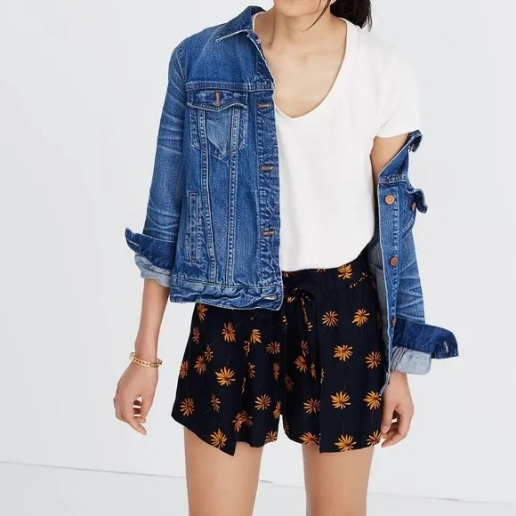 Madewell shorts Medium Pull-On Tie Fresh Daisies floral print elastic waist