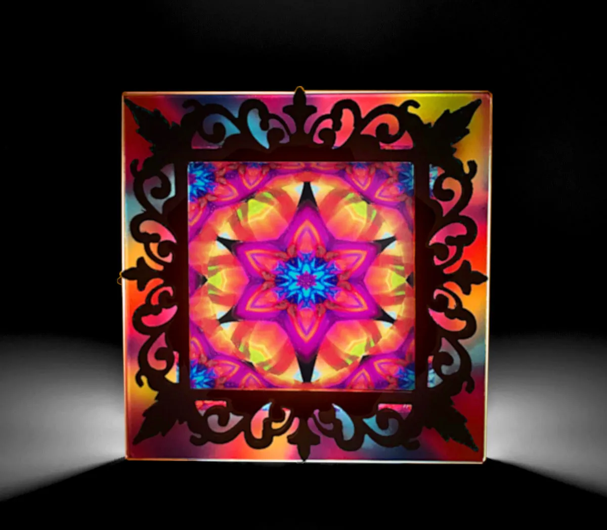 Mandala Night Light, Sacred Geometry Lighting, Small Table Lamp - "Connections"