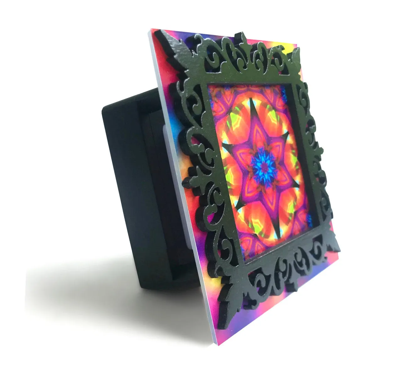 Mandala Night Light, Sacred Geometry Lighting, Small Table Lamp - "Connections"