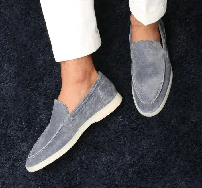 Mens Suede Silver Loafers