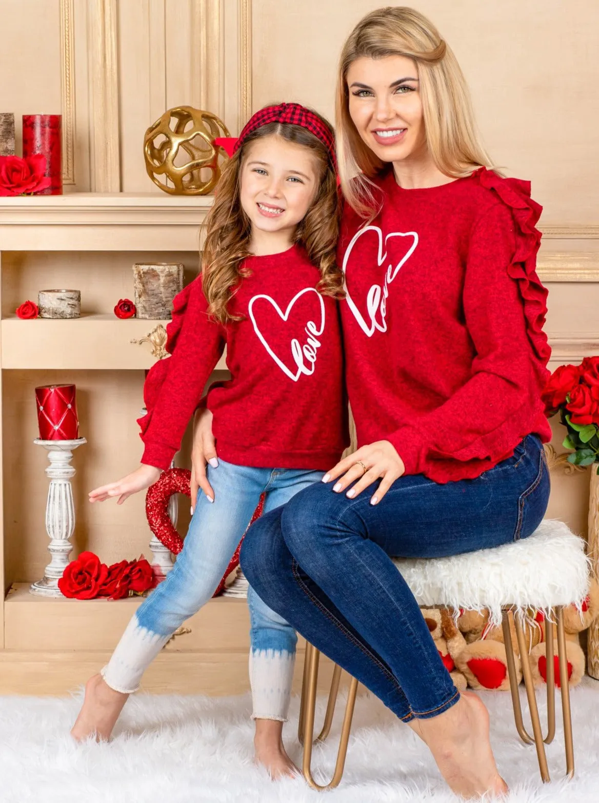 Mommy and Me Two Of Heart Ruffle Sleeve Top