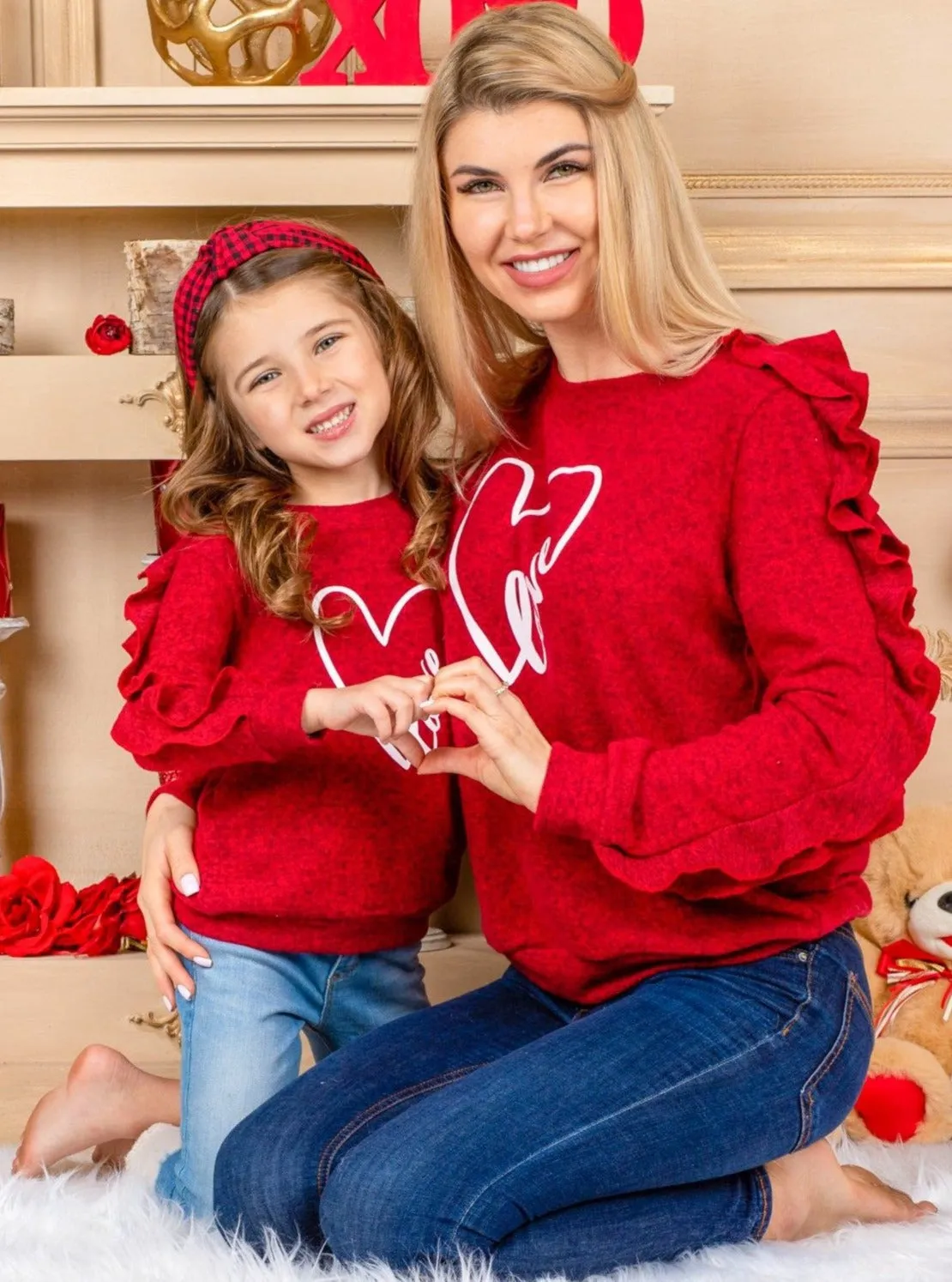 Mommy and Me Two Of Heart Ruffle Sleeve Top