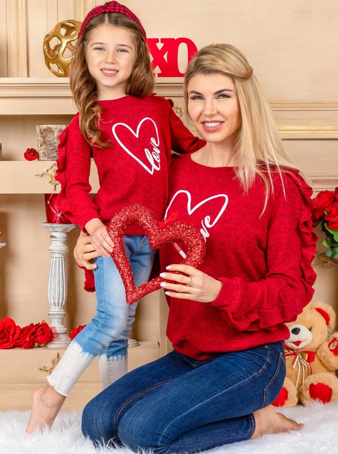 Mommy and Me Two Of Heart Ruffle Sleeve Top